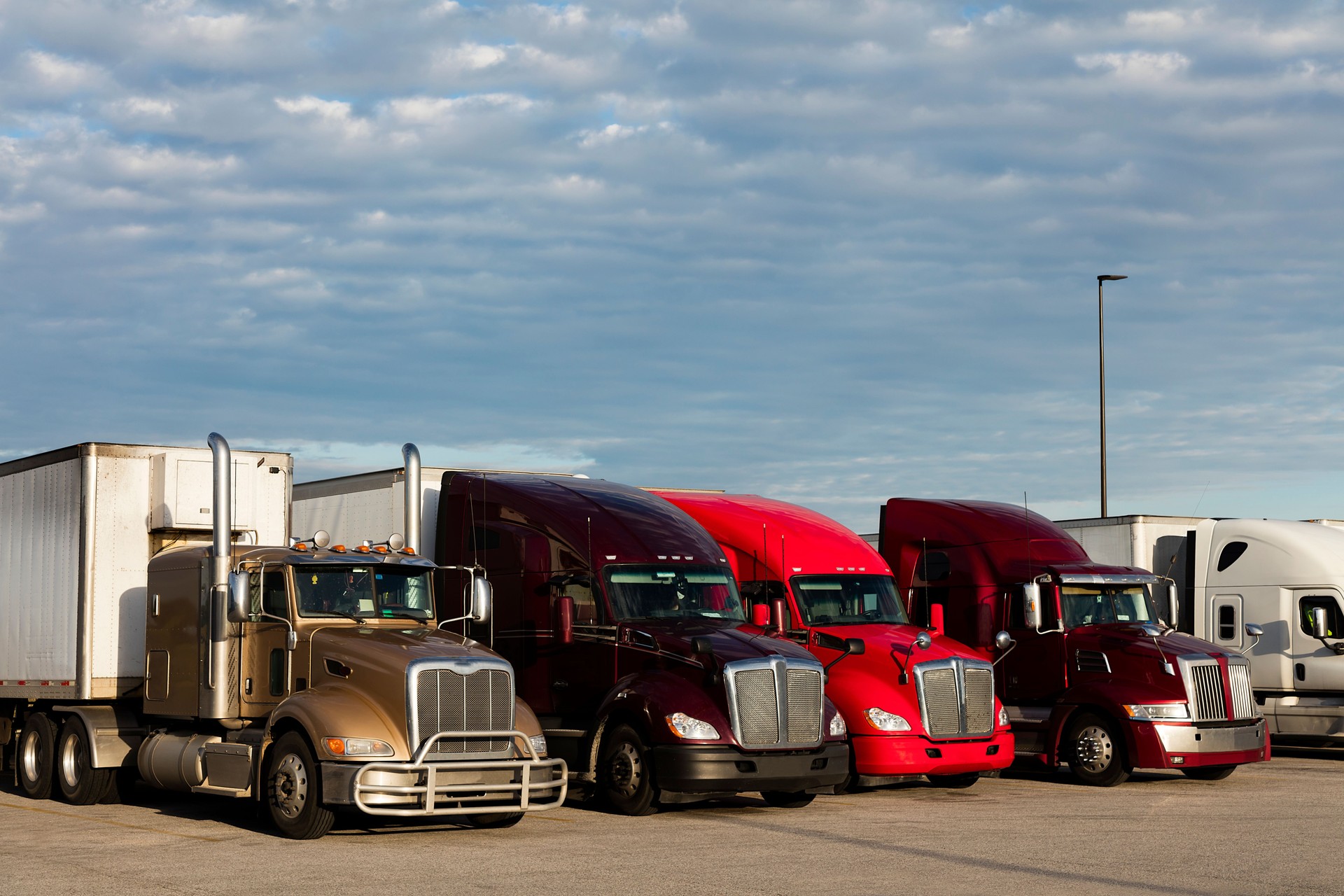 Medium Group of Semi Trucks Parked at Truck Stop, Missouri